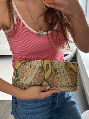 Lauren Merkin Genuine Python Snakeskin Foldover Clutch | Multicolor Exotic